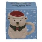 Tasse de Noël en Céramique Blanche, Design Ours Polaire avec Écharpe Verte, Couvercle Rouge Décoratif, Collection Hivernale pour Boissons Chaudes