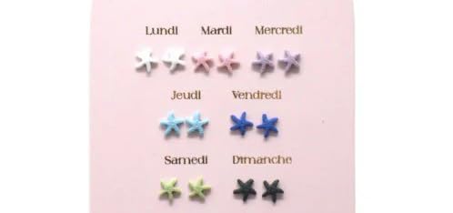 Lot de Boucles d'Oreilles Semaine, Une Semaine de Poésie, 7 Paires Assorties, Motifs Fleurs et Étoiles, Multicolore