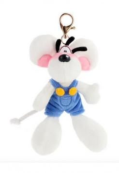 Porte-clés Peluche Souris Blanche avec Salopette Bleue, Accessoire de Sac Décoratif