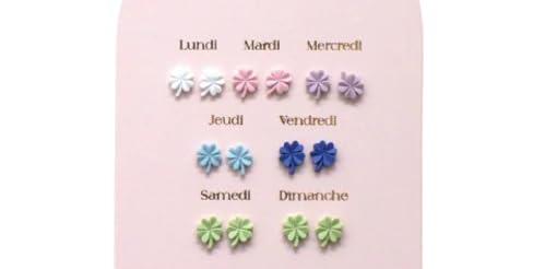Lot de Boucles d'Oreilles Semaine, Une Semaine de Poésie, 7 Paires Assorties, Motifs Fleurs et Étoiles, Multicolore