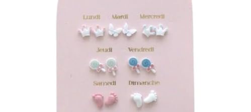 Lot de Boucles d'Oreilles Semaine, Une Semaine de Poésie, 7 Paires Assorties, Motifs Fleurs et Étoiles, Multicolore