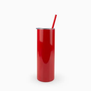 Gobelet Fin Sublimable, 20 oz, Rouge et Rose, avec Paille et Couvercle