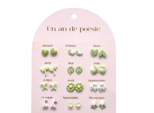 Boucles d'Oreilles pour Un An, 12 Paires de Boucles d'Oreilles Mensuelles, Thème Saisonnier, Janvier à Décembre