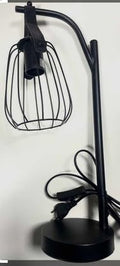 Lampe de Bureau Industrielle avec Cage en Métal Noir, Lampe de Table Vintage avec Bras Réglable et Base Ronde