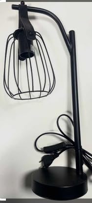 Lampe de Bureau Industrielle avec Cage en Métal Noir, Lampe de Table Vintage avec Bras Réglable et Base Ronde