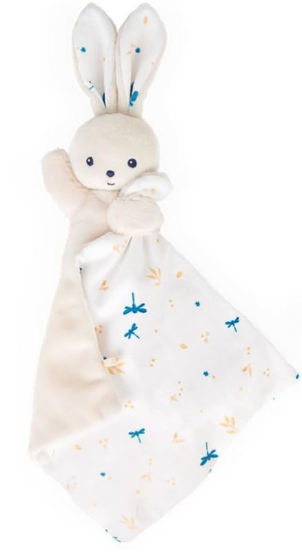 Peluche Doudou Chat en Peluche avec Couverture de Sécurité, Blanc et Jaune, Motif Décoratif, Jouet de Réconfort pour Bébé