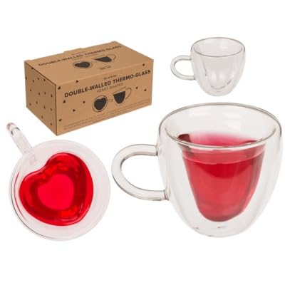 Tasse à expresso 150 ml Tasse à Café Double Paroi Verre à Thé avec Poignée et Cuillère Tasse en Verre pour Thé, Lait, Jus, Cadeaux d'anniversaire de mariage pour couples parents lot de 2