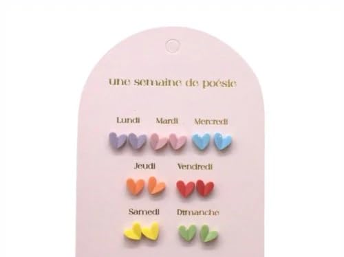 Lot de Boucles d'Oreilles Semaine, Une Semaine de Poésie, 7 Paires Assorties, Motifs Fleurs et Étoiles, Multicolore