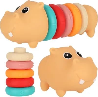 Blocs Sensoriels Hippopotame Éducatifs, Puzzle Doux d'Empilage et d'Assortiment pour Enfants