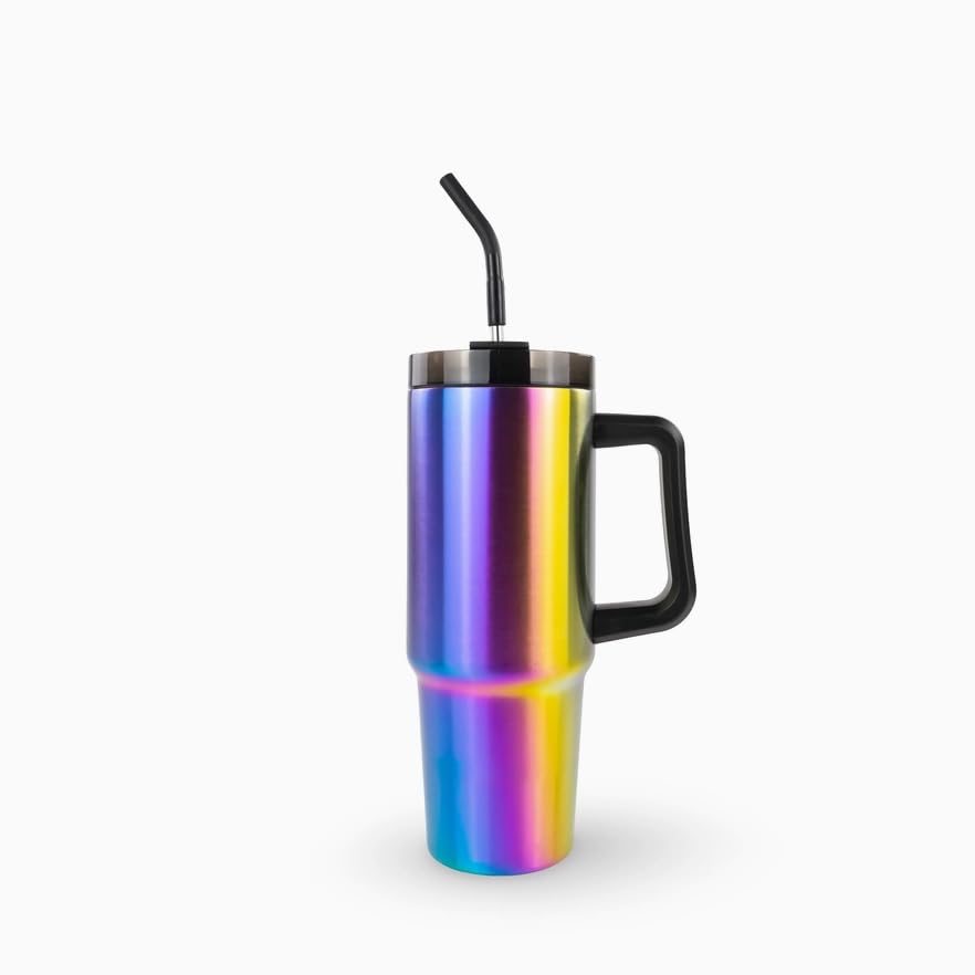 Gobelet de Voyage Isotherme avec Paille et Poignée, Acier Inoxydable Électroplaqué, 887 ml (30 oz)