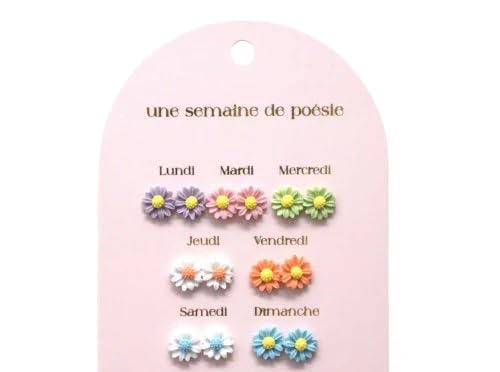 Lot de Boucles d'Oreilles Semaine, Une Semaine de Poésie, 7 Paires Assorties, Motifs Fleurs et Étoiles, Multicolore