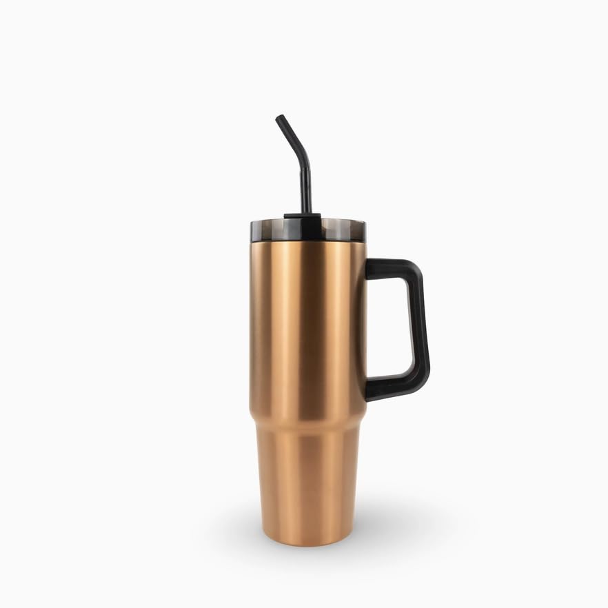 Gobelet de Voyage Isotherme avec Paille et Poignée, Acier Inoxydable Électroplaqué, 887 ml (30 oz)