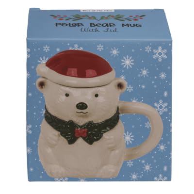 Tasse de Noël en Céramique Motif Ours Polaire, Design Festif avec Écharpe et Bonnet Rouge, Décoration Hivernale