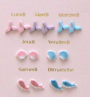 Lot de Boucles d'Oreilles Semaine, Une Semaine de Poésie, 7 Paires Assorties, Motifs Fleurs et Étoiles, Multicolore