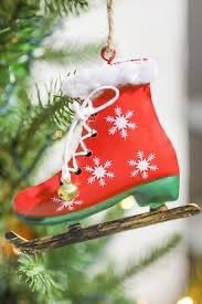 Décoration de Noël en Métal, Patin à Glace Vintage avec Grelots, Rouge et Vert, Ornement Suspendu pour Sapin avec Fourrure Blanche et Étoiles, 1 Pièce