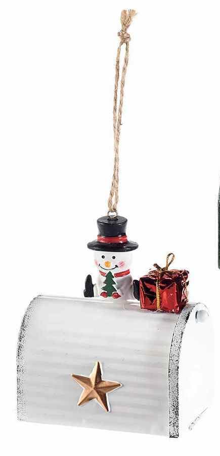 Suspension de Noël Décorative en Forme de Boîte aux Lettres, Ornement avec Père Noël, Renne et Bonhomme de Neige, Rouge, Vert et Blanc, avec Étoile Dorée