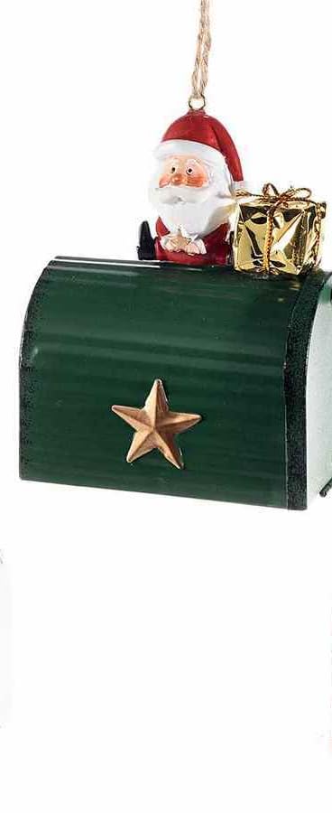 Suspension de Noël Décorative en Forme de Boîte aux Lettres, Ornement avec Père Noël, Renne et Bonhomme de Neige, Rouge, Vert et Blanc, avec Étoile Dorée