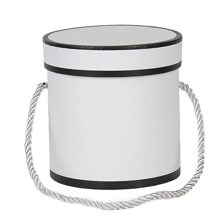 Boîte Cadeau Ronde Décorative avec Poignée en Corde, 3 Couleurs Disponibles - Rouge, Noir, Blanc