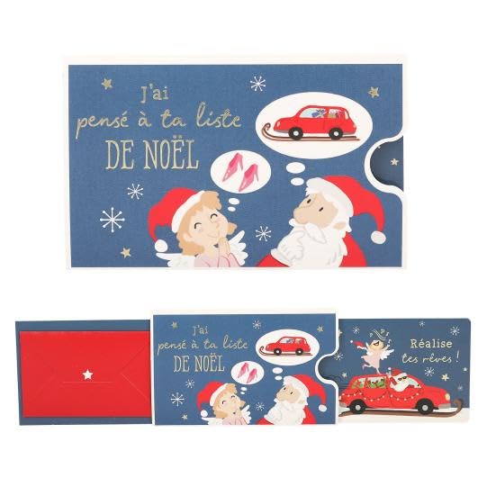 Cartes de Noël , porte billets, Collection de Cartes-Cadeaux Festives, Illustrations Animées avec Père Noël et Animaux, Style Traditionnel, Texte en Français