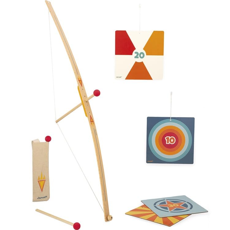 Set Tir à l'Arc en Bois - Un Arc et 3 Flèches, un Carquois et 4 Cibles - Jeu de Plein Air et Sport - Adresse et Motricité - Certifié FSC - Dès 5 Ans, J03172
