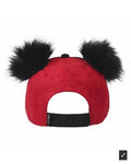 Casquette de Baseball Sportive avec Pompons, Style Bicolore Rouge et Noir, Visière Incurvée