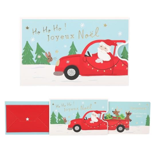 Cartes de Noël , porte billets, Collection de Cartes-Cadeaux Festives, Illustrations Animées avec Père Noël et Animaux, Style Traditionnel, Texte en Français