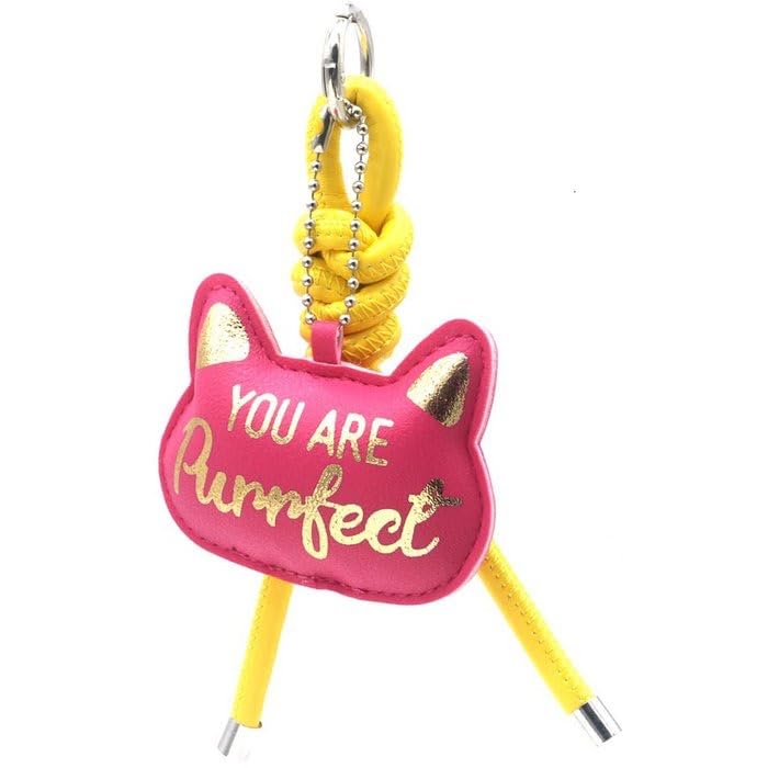 Porte-clés Chat 'You Are Purrfect', Pendentif Décoratif en Simili Cuir, Rose et Vert, Collection Unisexe
