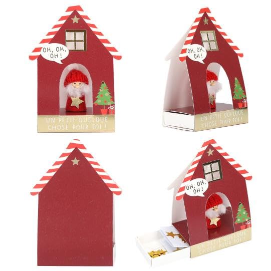 Maison Décorative de Noël en Bois, porte billets, Lutin Festif, Rouge et Or, Ornement pour Décoration de Fêtes, Style Scandinave, Collection Ange de Noël