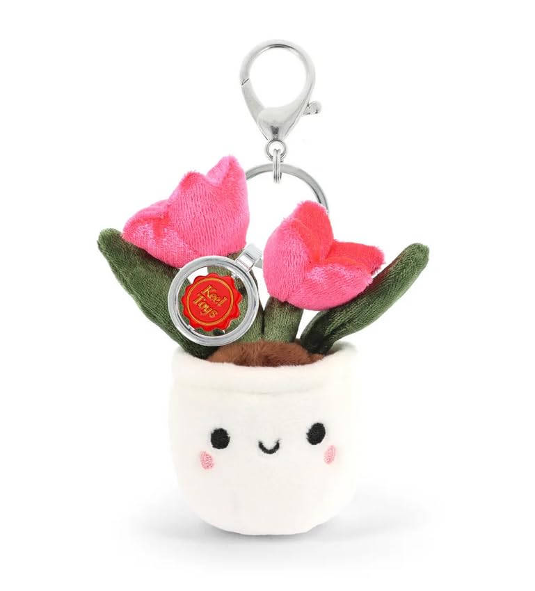 Porte-clés Peluche Plante en Pot, Visage Souriant Kawaii, Charm Décoratif avec Mousqueton