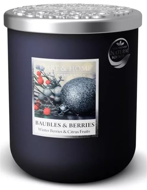 Bougie Parfumée Baubles & Berries, Parfum Baies d'Hiver et Agrumes, Noir, Collection Naturelle