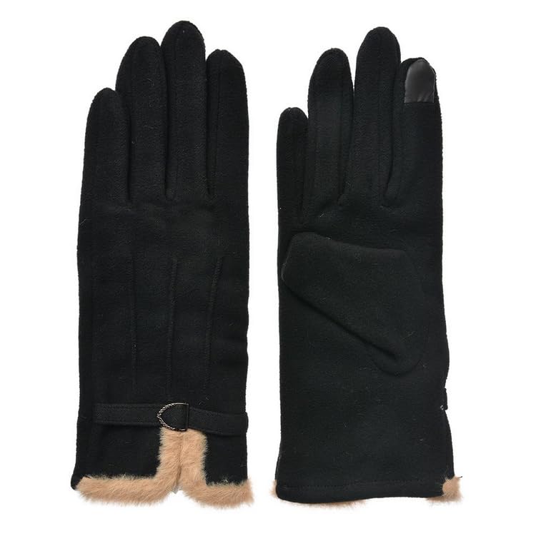 Gants d'Hiver en Suède avec Doublure en Fausse Fourrure, Touch Screen, Gris/Noir/Taupe,