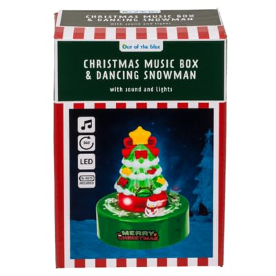 Boîte à Musique de Noël avec Bonhomme de Neige Dansant, Sapin Lumineux LED, Décoration Musicale Festive