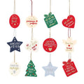 Décorations de Noël en Feutrine, 12 Pièces Ornements Suspendus avec Messages Français, Formes Assorties Rouge Vert Bleu Blanc, Étiquettes Cadeaux Festives