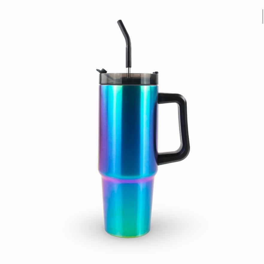 Gobelet de Voyage Isotherme avec Paille et Poignée, Acier Inoxydable Électroplaqué, 887 ml (30 oz)