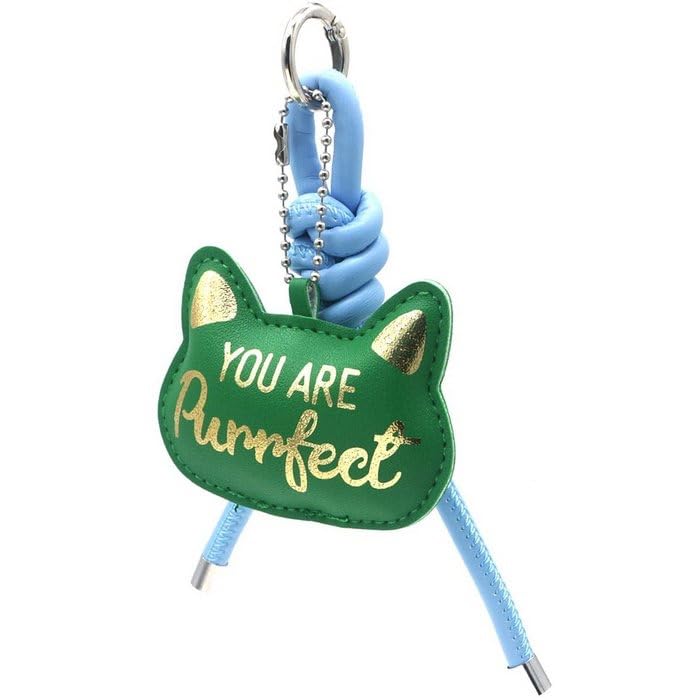 Porte-clés Chat 'You Are Purrfect', Pendentif Décoratif en Simili Cuir, Rose et Vert, Collection Unisexe