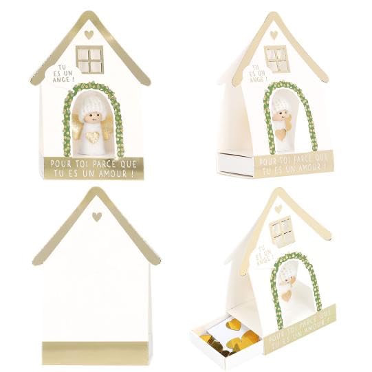 Maison Décorative de Noël en Bois, porte billets, Lutin Festif, Rouge et Or, Ornement pour Décoration de Fêtes, Style Scandinave, Collection Ange de Noël