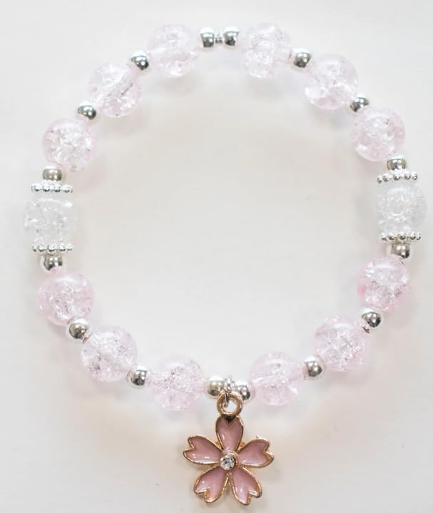 Bracelet avec Perles Transparentes et Breloque Fleur, Cordon Rose avec Perles Décoratives, Accessoire Bijoux Fantaisie