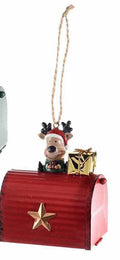 Suspension de Noël Décorative en Forme de Boîte aux Lettres, Ornement avec Père Noël, Renne et Bonhomme de Neige, Rouge, Vert et Blanc, avec Étoile Dorée