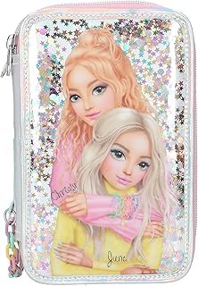 Trousse Scolaire 3 Compartiments pour Fille avec Paillettes et Étoiles Holographiques