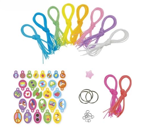 Kit Créatif de Scoubidous Peace & Love, Bracelets Multicolores, Accessoires de Bricolage pour Enfants avec Pendentifs et Cordons