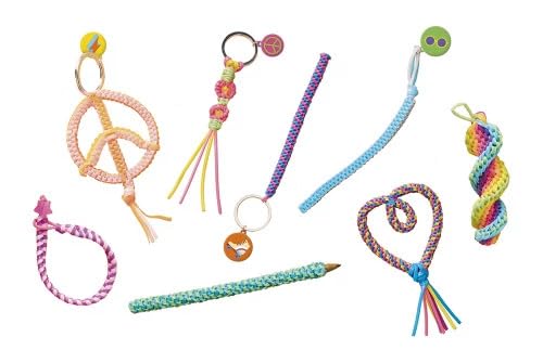 Kit Créatif de Scoubidous Peace & Love, Bracelets Multicolores, Accessoires de Bricolage pour Enfants avec Pendentifs et Cordons