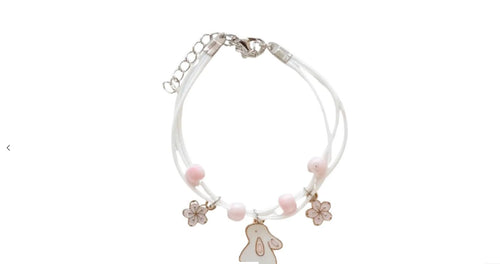 Bracelet avec Perles Transparentes et Breloque Fleur, Cordon Rose avec Perles Décoratives, Accessoire Bijoux Fantaisie