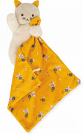 Peluche Doudou Chat en Peluche avec Couverture de Sécurité, Blanc et Jaune, Motif Décoratif, Jouet de Réconfort pour Bébé
