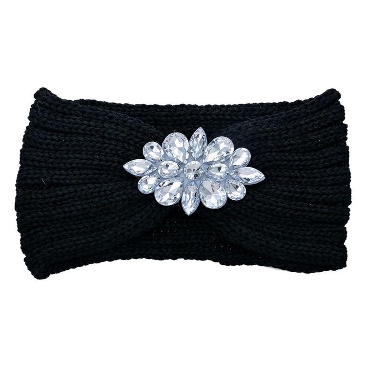 Bandeau en Tricot avec Cristaux Décoratifs, 10 x 22 cm, Disponible en Noir, Blanc