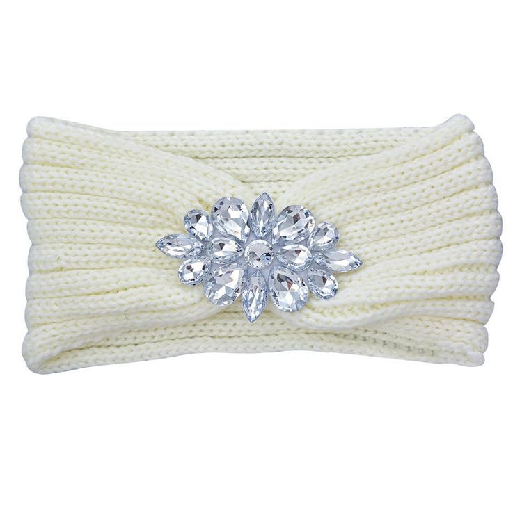Bandeau en Tricot avec Cristaux Décoratifs, 10 x 22 cm, Disponible en Noir, Blanc