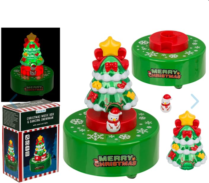 Boîte à Musique de Noël Rotative avec Arbre de Noël et Bonhomme de Neige, Décorative Lumineuse, Base Verte