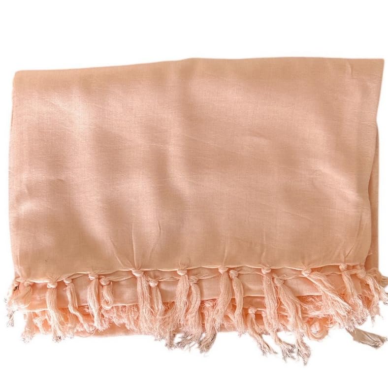 Sarong Balinais Artisanal en Viscose, Blanc, Rose, Pêche, Brun, turquoise 180x115 cm, Style Plage d'Été avec Franges Décoratives