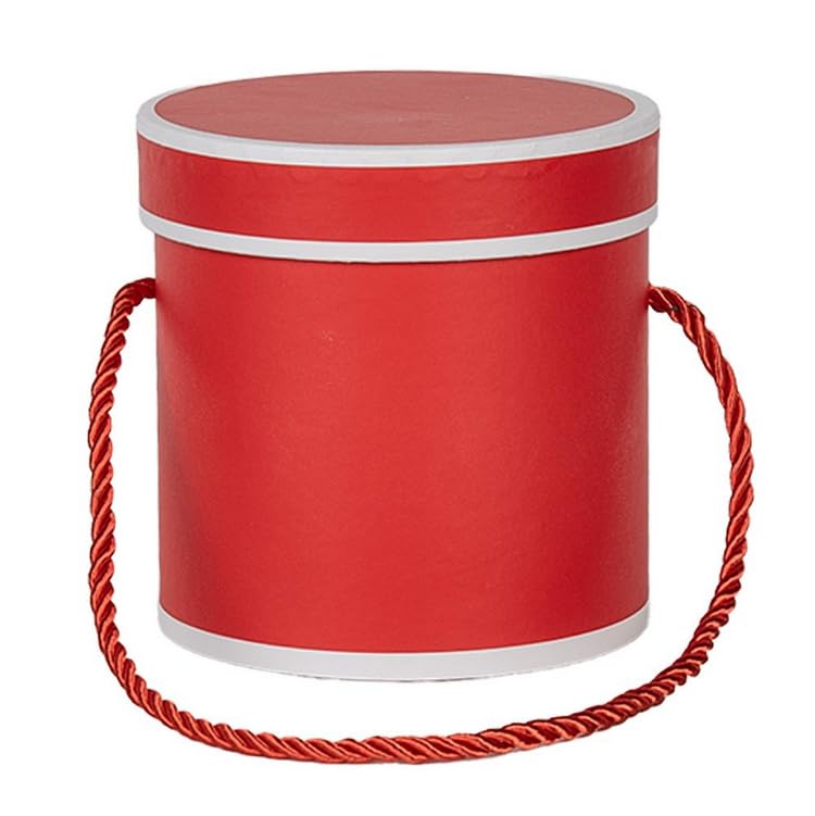 Boîte Cadeau Ronde Décorative avec Poignée en Corde, 3 Couleurs Disponibles - Rouge, Noir, Blanc