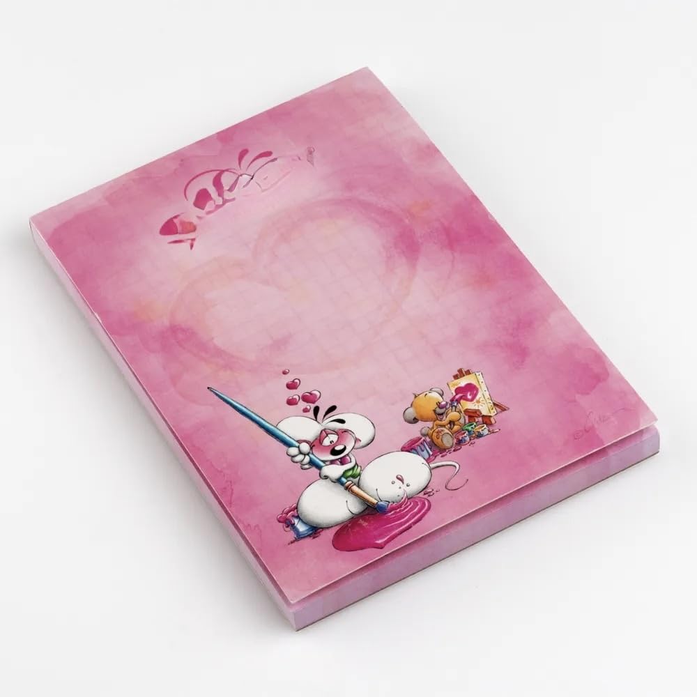 Bloc-Notes Parfumé A6, Rose, Motif Souris Artiste avec Cœur, Papeterie Fantaisie