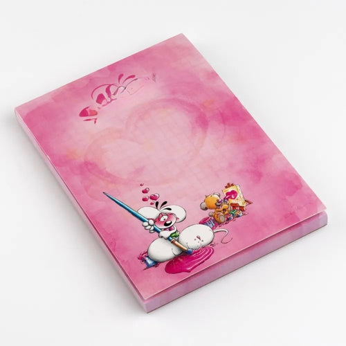 Bloc-Notes Parfumé A6, Rose, Motif Souris Artiste avec Cœur, Papeterie Fantaisie